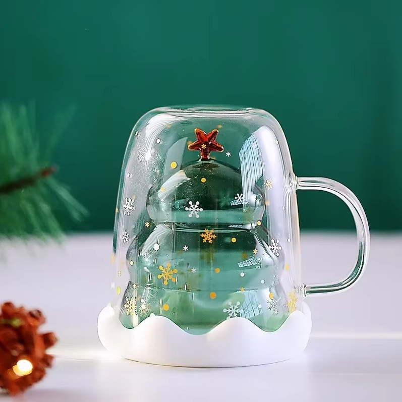 Christmas Tree Glass Mug (With Cover)