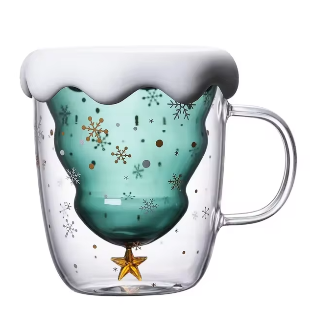 Christmas Tree Glass Mug (With Cover)